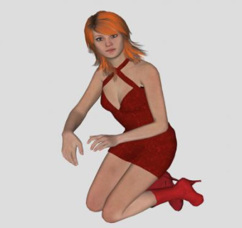红裙女士SU模型下载_sketchup草图大师SKP模型