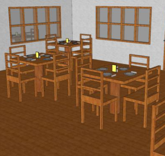 木质装修餐厅SU模型下载_sketchup草图大师SKP模型