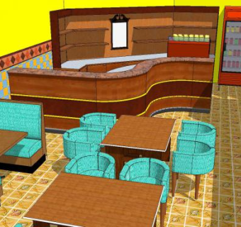 小型餐厅装修SU模型下载_sketchup草图大师SKP模型