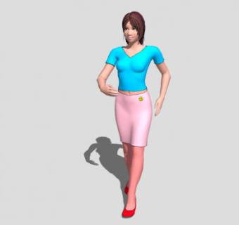 3D短发女士走姿SU模型下载_sketchup草图大师SKP模型