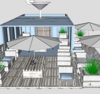 海滩餐厅室外装修SU模型下载_sketchup草图大师SKP模型