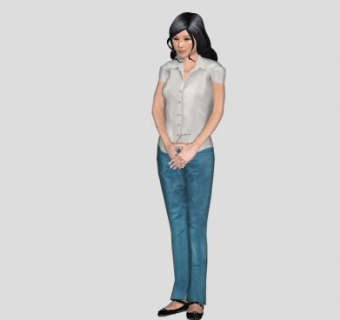 休闲装长发女士SU模型下载_sketchup草图大师SKP模型