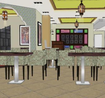 现代欧式餐厅装修SU模型下载_sketchup草图大师SKP模型