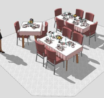 现代风格餐厅座位SU模型下载_sketchup草图大师SKP模型