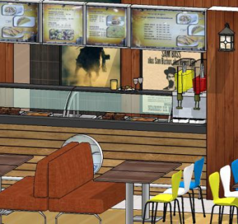 牛仔烤架餐厅SU模型下载_sketchup草图大师SKP模型