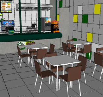 快餐店餐饮装修SU模型下载_sketchup草图大师SKP模型