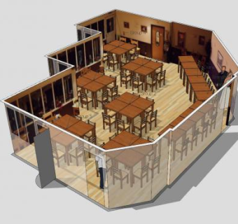 浮木支柱餐厅装修SU模型下载_sketchup草图大师SKP模型