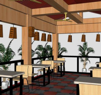 创意咖啡馆餐厅SU模型下载_sketchup草图大师SKP模型