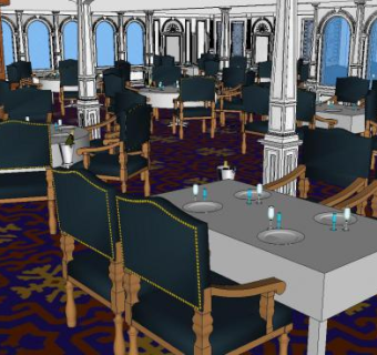 泰坦尼克号餐厅SU模型下载_sketchup草图大师SKP模型
