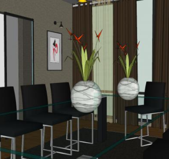 休闲风格室内餐厅SU模型下载_sketchup草图大师SKP模型
