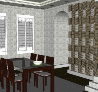现代风格主题餐厅SU模型下载_sketchup草图大师SKP模型