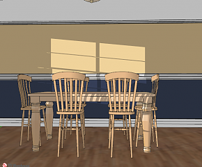 家庭式实木餐厅SU模型下载_sketchup草图大师SKP模型
