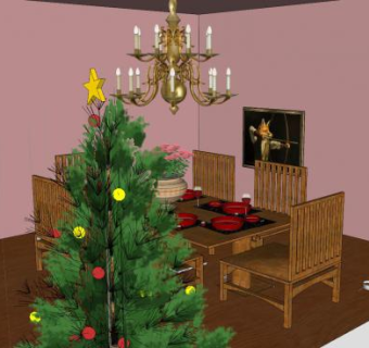 圣诞节餐厅装修SU模型下载_sketchup草图大师SKP模型