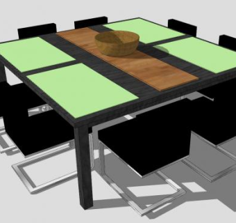 黑色餐桌装修SU模型下载_sketchup草图大师SKP模型