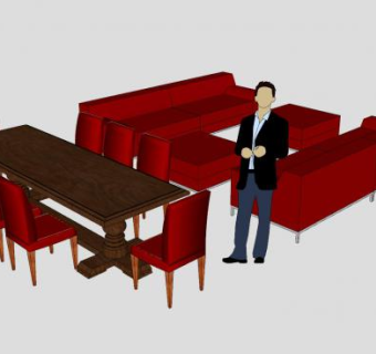 客厅餐厅装修SU模型下载_sketchup草图大师SKP模型