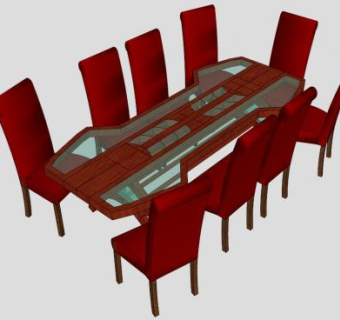 现代红木餐桌SU模型下载_sketchup草图大师SKP模型