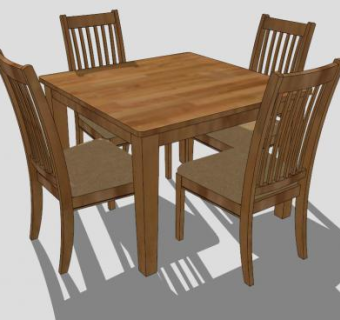 现代实木餐厅桌子SU模型下载_sketchup草图大师SKP模型