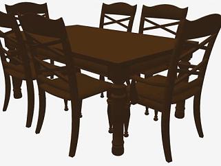 红木餐桌椅子SU模型下载_sketchup草图大师SKP模型