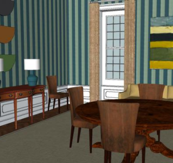 白宫室内家庭餐厅SU模型下载_sketchup草图大师SKP模型