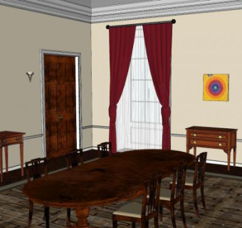 白宫内部古老家庭餐厅SU模型下载_sketchup草图大师SKP模型