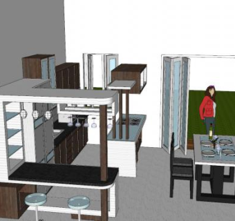 现代厨房餐厅装修SU模型下载_sketchup草图大师SKP模型