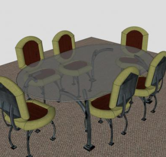 现代布艺椅餐台SU模型下载_sketchup草图大师SKP模型