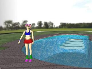 <em>游泳</em>池边的女孩SU模型下载_sketchup草图大师SKP模型