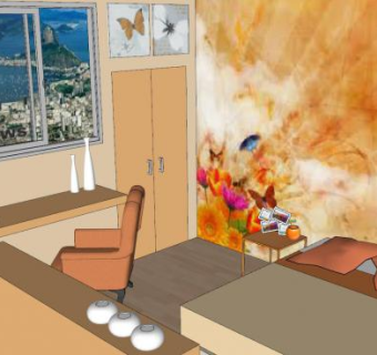 橙色室内卧室SU模型下载_sketchup草图大师SKP模型