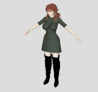 双辫女孩戏人物SU模型下载_sketchup草图大师SKP模型