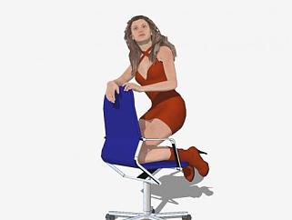椅子上的女士SU模型下载_sketchup草图大师SKP模型