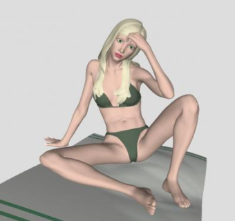 沙滩上的女孩SU模型下载_sketchup草图大师SKP模型