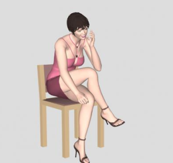 坐着的短发女士SU模型下载_sketchup草图大师SKP模型