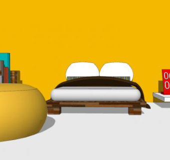 黄色风格卧室装修SU模型下载_sketchup草图大师SKP模型