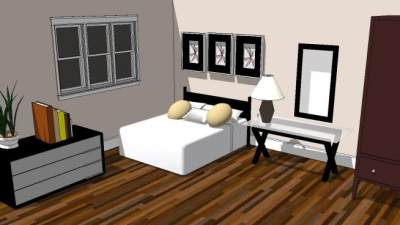 现代风格干净卧室SU模型下载_sketchup草图大师SKP模型