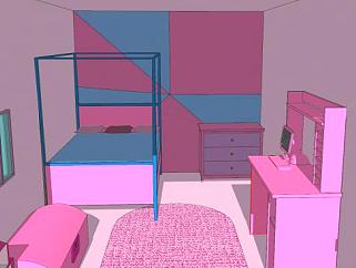 粉红色室内卧室SU模型下载_sketchup草图大师SKP模型