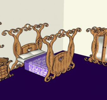 实木幻想卧室SU模型下载_sketchup草图大师SKP模型