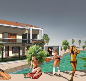 海滩别墅的女孩SU模型下载_sketchup草图大师SKP模型