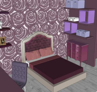 现代紫色卧室SU模型下载_sketchup草图大师SKP模型