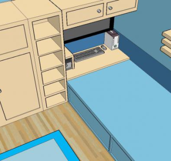 现代蓝色卧室SU模型下载_sketchup草图大师SKP模型