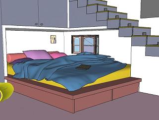 楼梯底部卧室装修SU模型下载_sketchup草图大师SKP模型