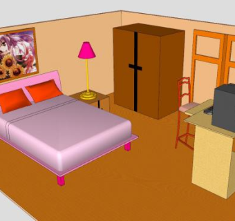 中型室内装修卧室SU模型下载_sketchup草图大师SKP模型