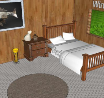 木质装修卧室SU模型下载_sketchup草图大师SKP模型