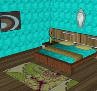 现代宜家风格卧室SU模型下载_sketchup草图大师SKP模型