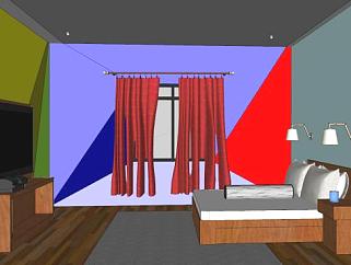 现代小型卧室装饰SU模型下载_sketchup草图大师SKP模型