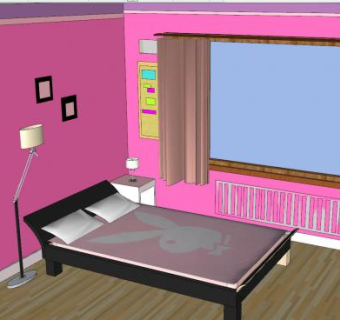 粉色公主风格卧室装修SU模型下载_sketchup草图大师SKP模型