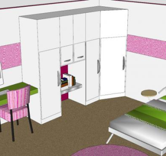 女孩卧室室内装修SU模型下载_sketchup草图大师SKP模型
