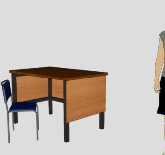 女教师和办公桌SU模型下载_sketchup草图大师SKP模型