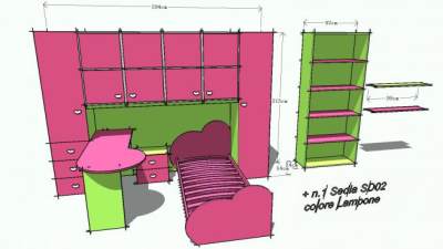 粉色孩童卧室SU模型下载_sketchup草图大师SKP模型