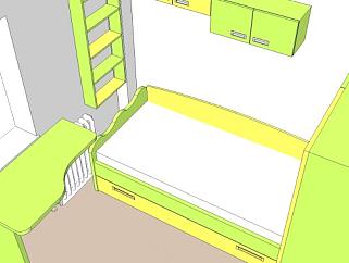 现代绿色孩子卧室SU模型下载_sketchup草图大师SKP模型