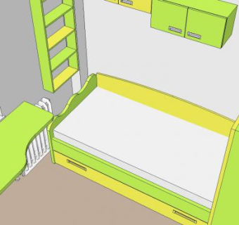 现代绿色孩子卧室SU模型下载_sketchup草图大师SKP模型